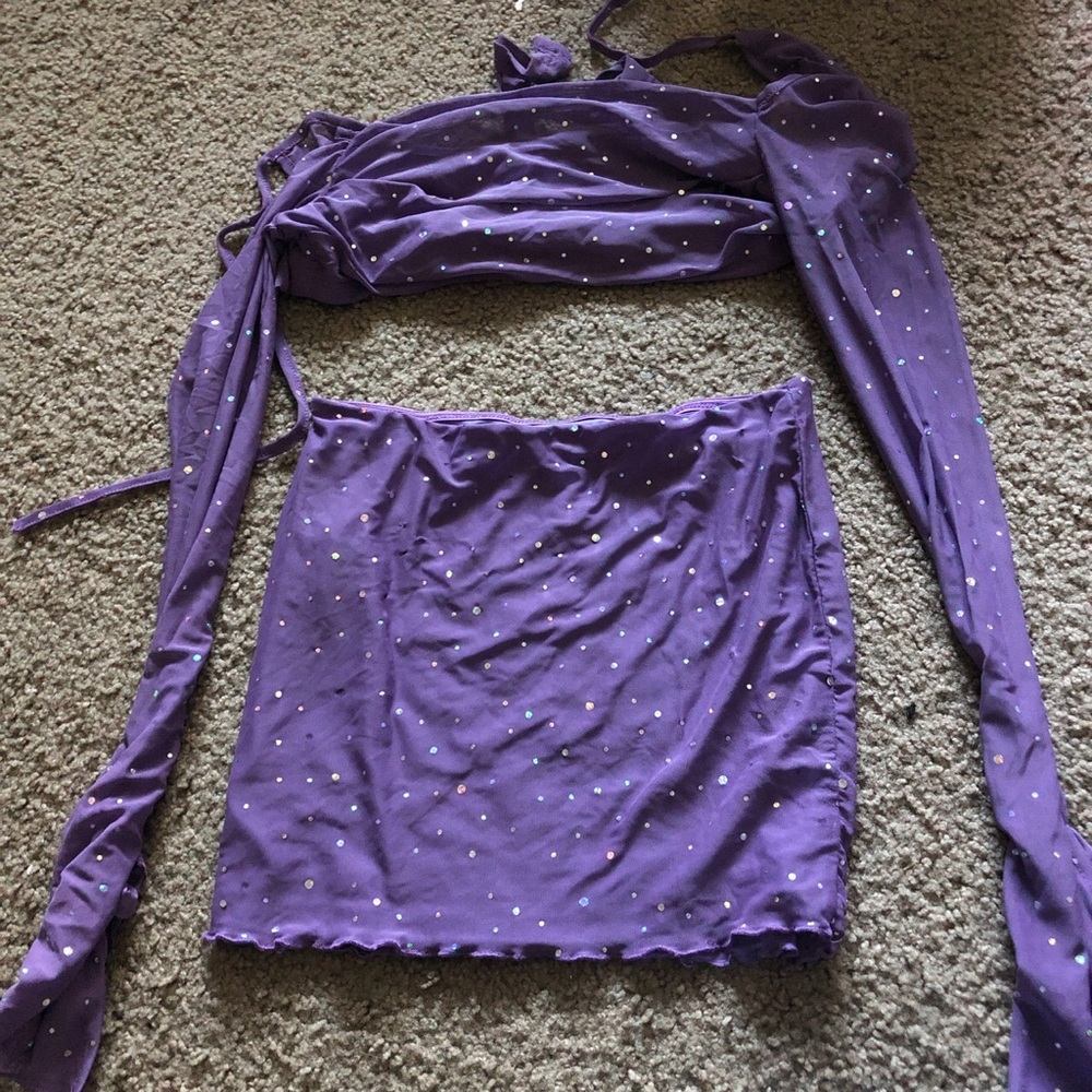 Y2k purple skirt set